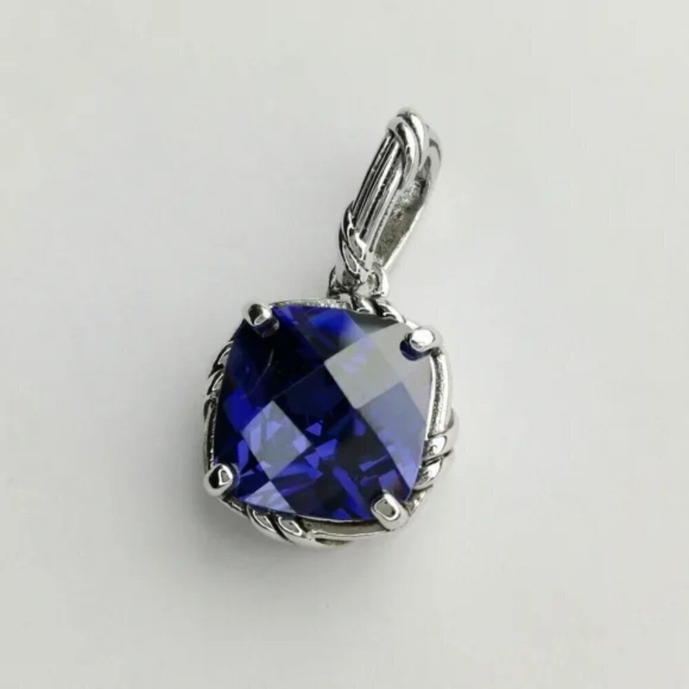 Sterling silver cable design Sapphire pendant for necklace